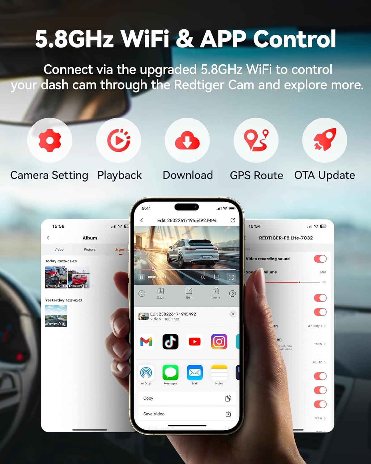 REDTIGER F9 4K Dual Dash Cam with WiFi GPS & 32GB Card