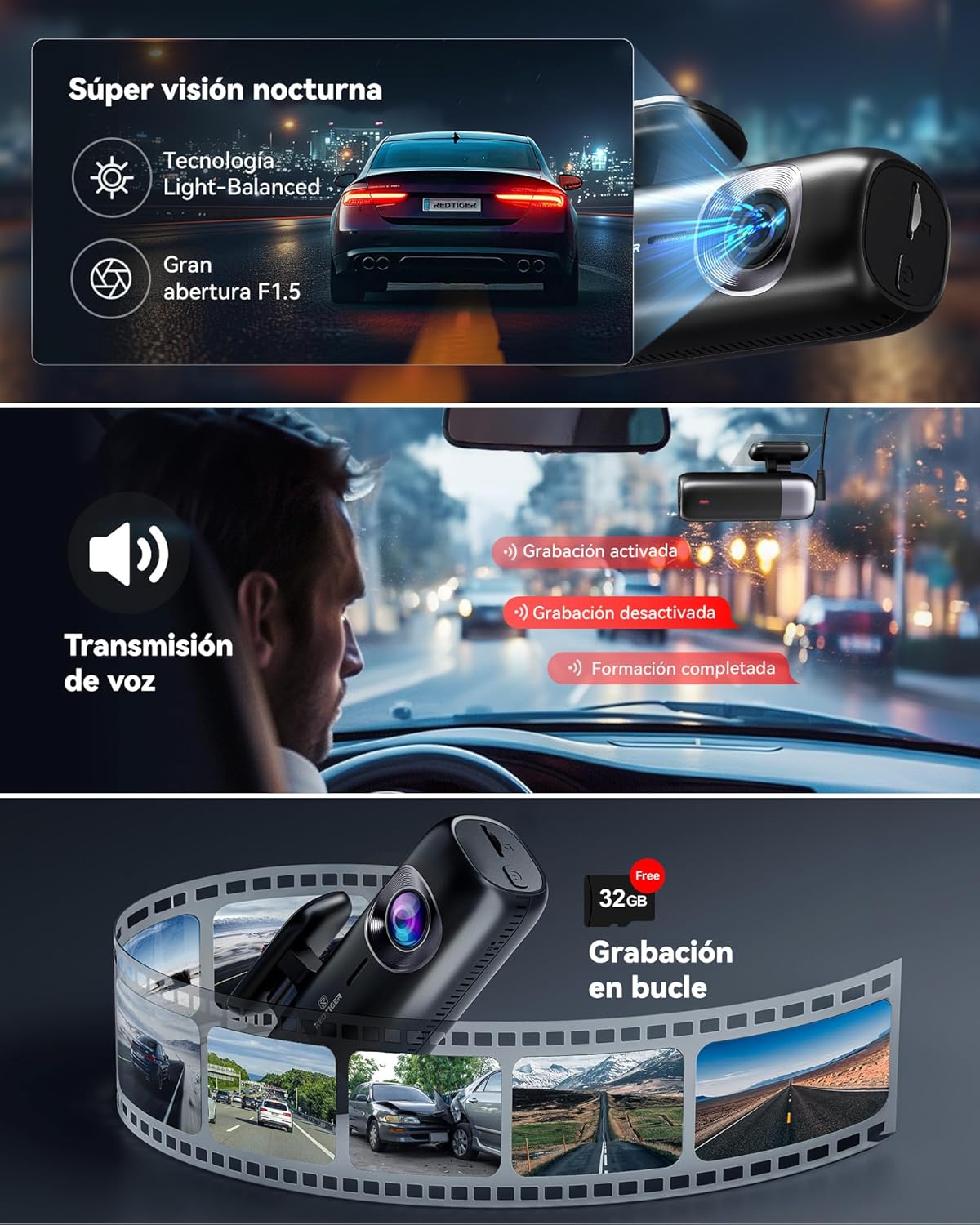REDTIGER F9 4K Dual Dash Cam with WiFi GPS & 32GB Card
