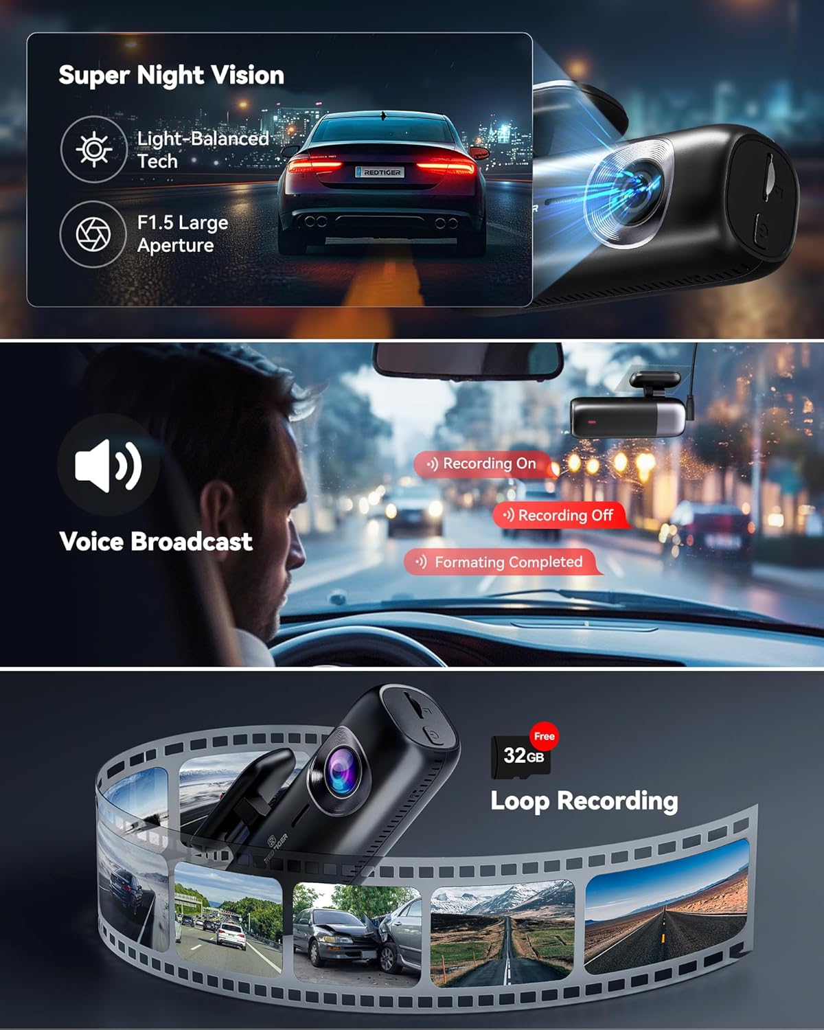 REDTIGER F9 4K Dual Dash Cam with WiFi GPS & 32GB Card