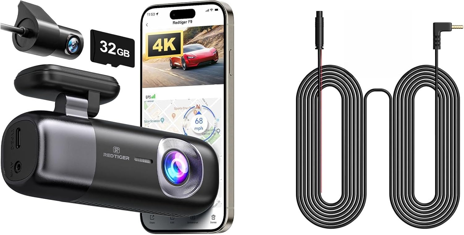 REDTIGER F9 4K Dual Dash Cam with WiFi GPS & 32GB Card