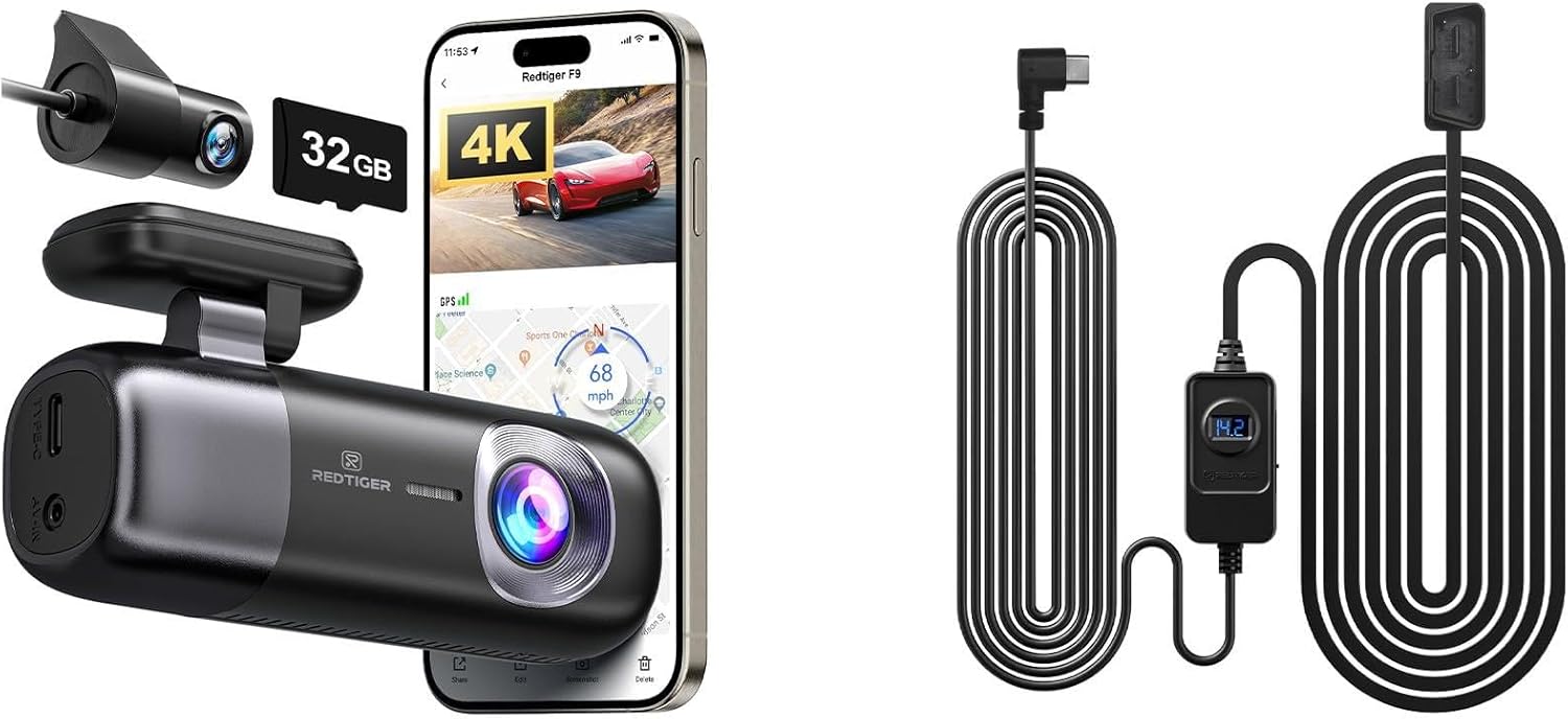 REDTIGER F9 4K Dual Dash Cam with WiFi GPS & OBD Hardwire