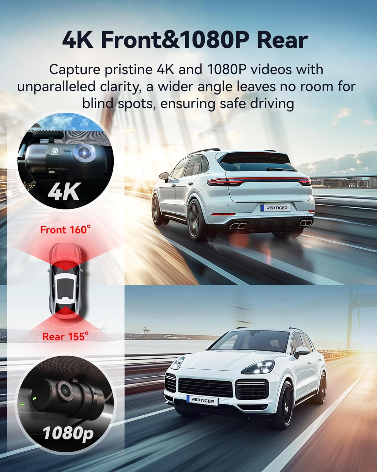 REDTIGER F9 4K WiFi GPS Dual Dash Cam with 32GB Card