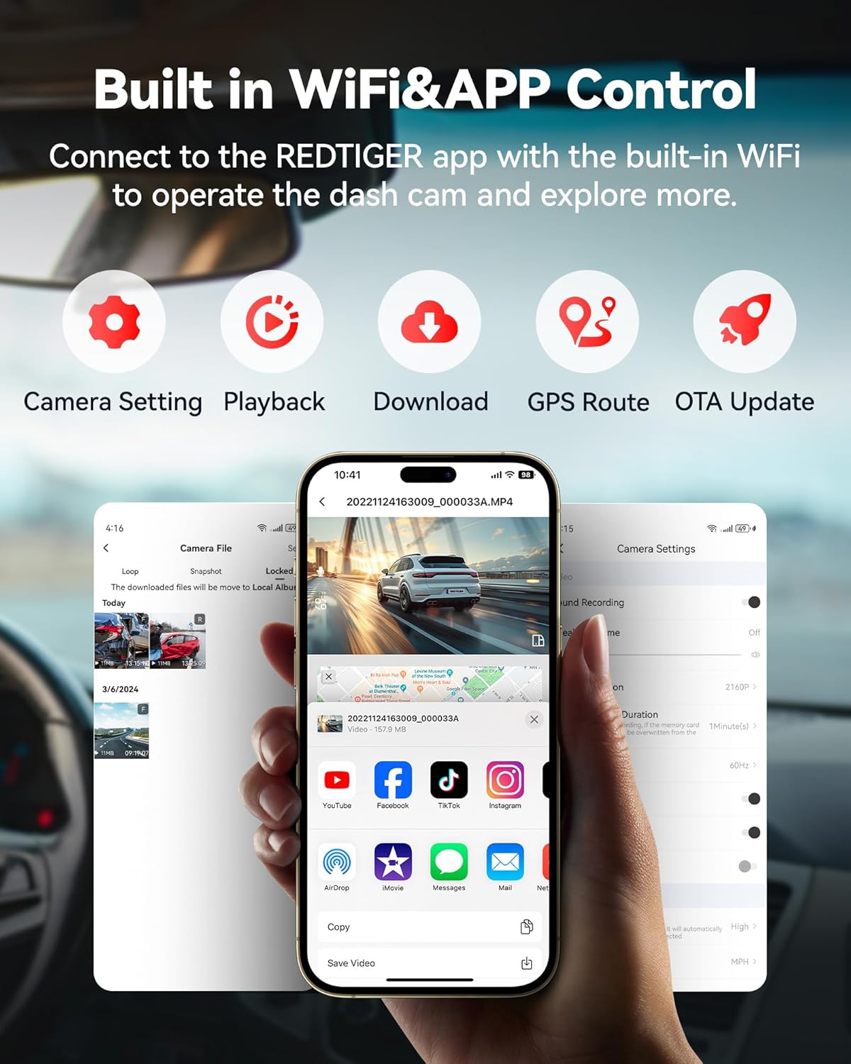 REDTIGER F9 4K WiFi GPS Dual Dash Cam with 32GB Card