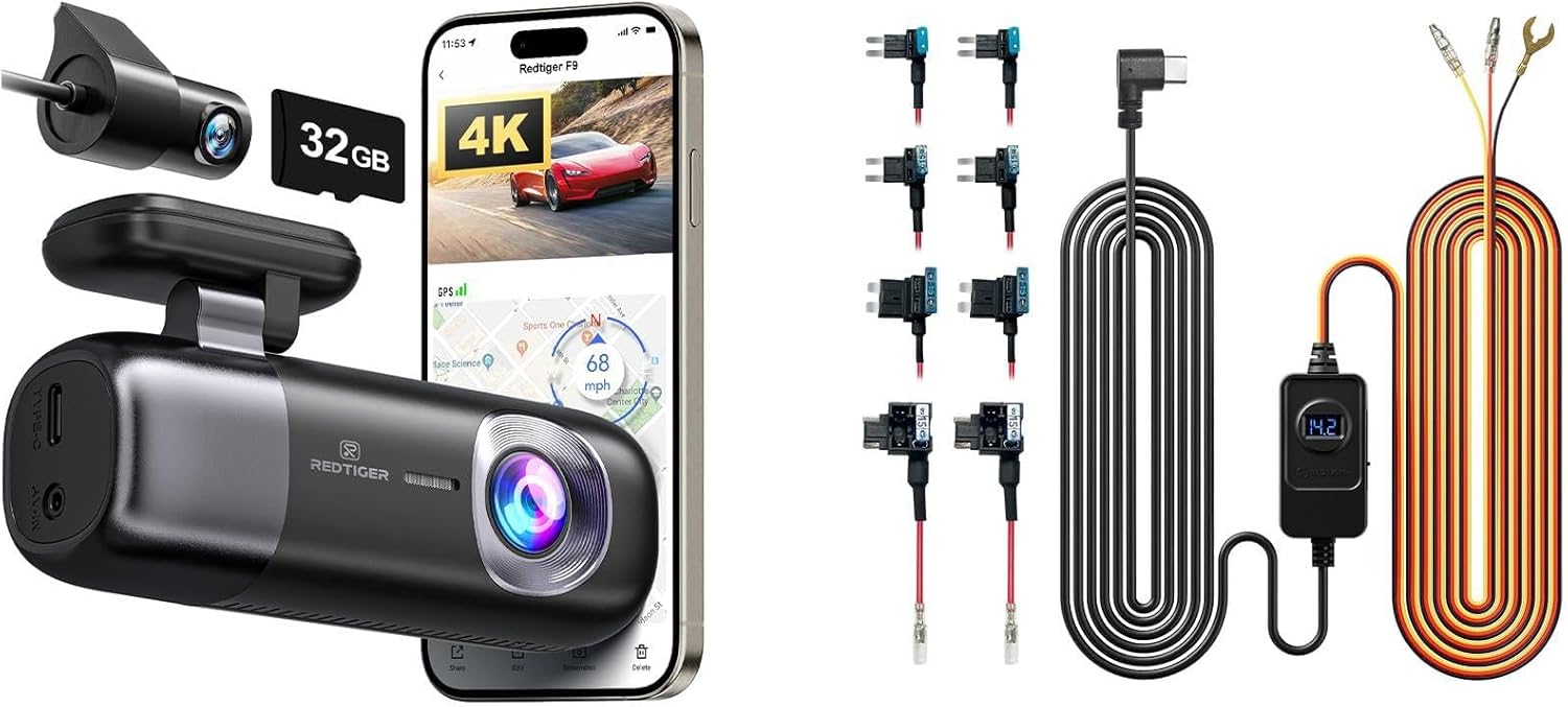 REDTIGER F9 4K WiFi GPS Dual Dash Cam with 32GB Card