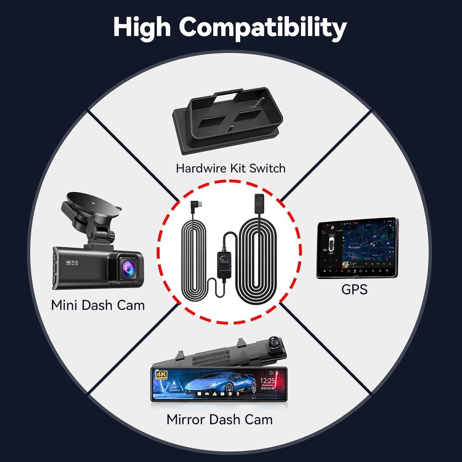 REDTIGER OBD Hardwire Kit USB-C Power Cable for Dash Cams