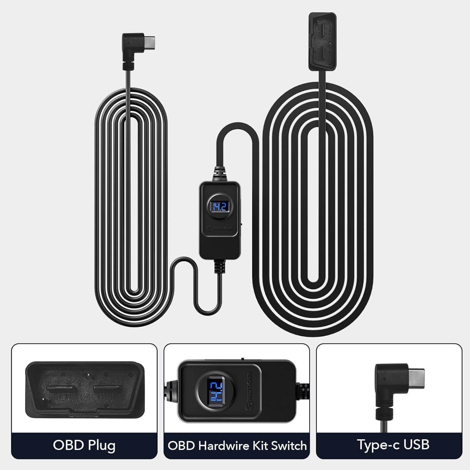 REDTIGER OBD Hardwire Kit USB-C Power Cable for Dash Cams