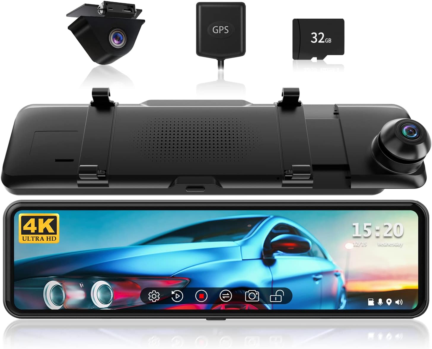 REDTIGER T700 4K Mirror Dash Cam Front and Rear with GPS