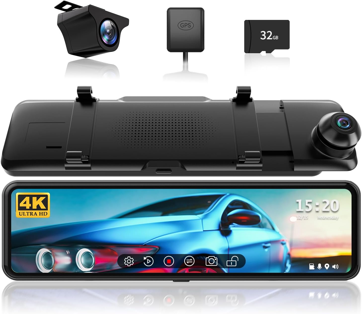 REDTIGER T700 4K Mirror Dash Cam Front & Rear w/ GPS